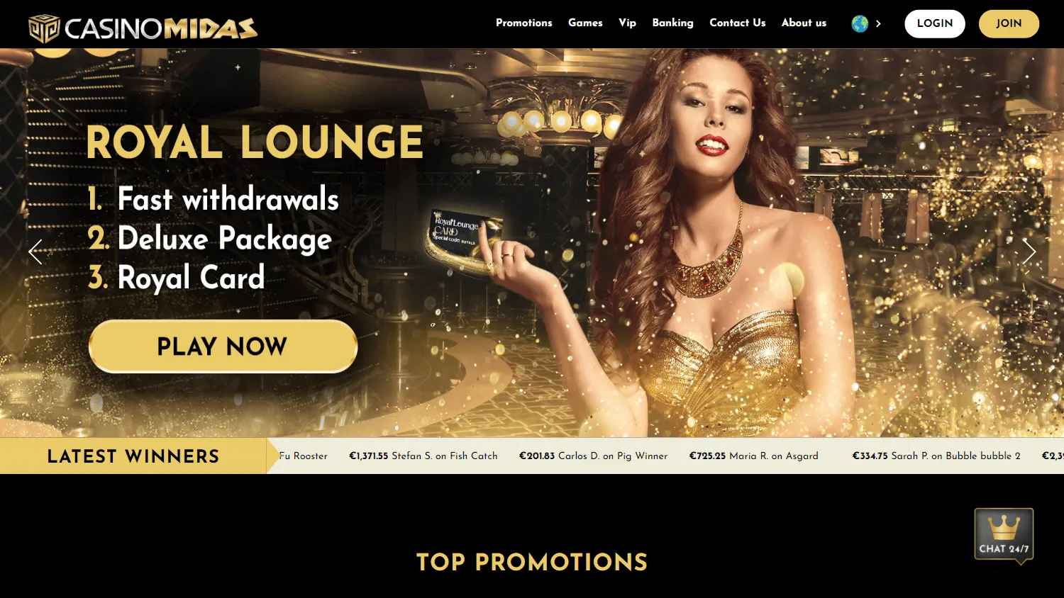 Casino Midas home page on a desktop device
